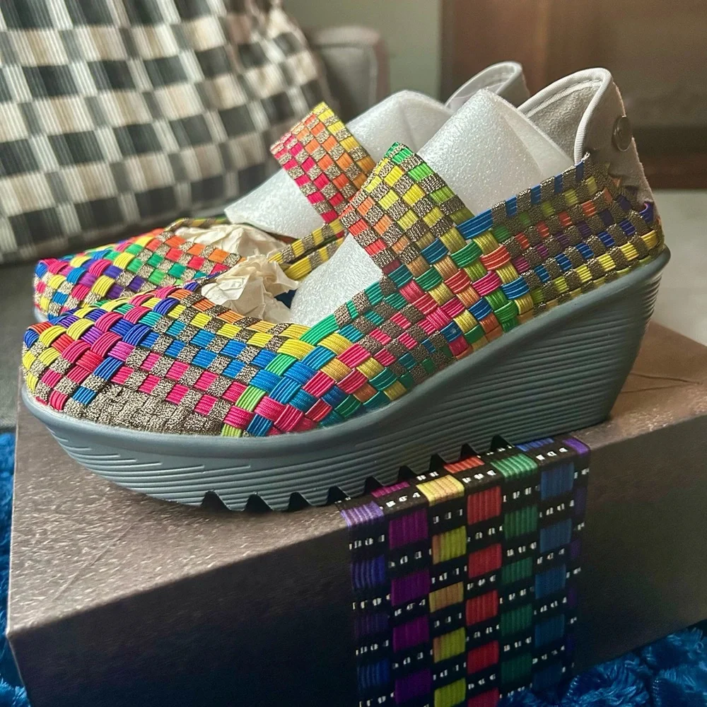 Bernie Mev Lulia Multicolor Woven Comfort Wedge Shoes 37